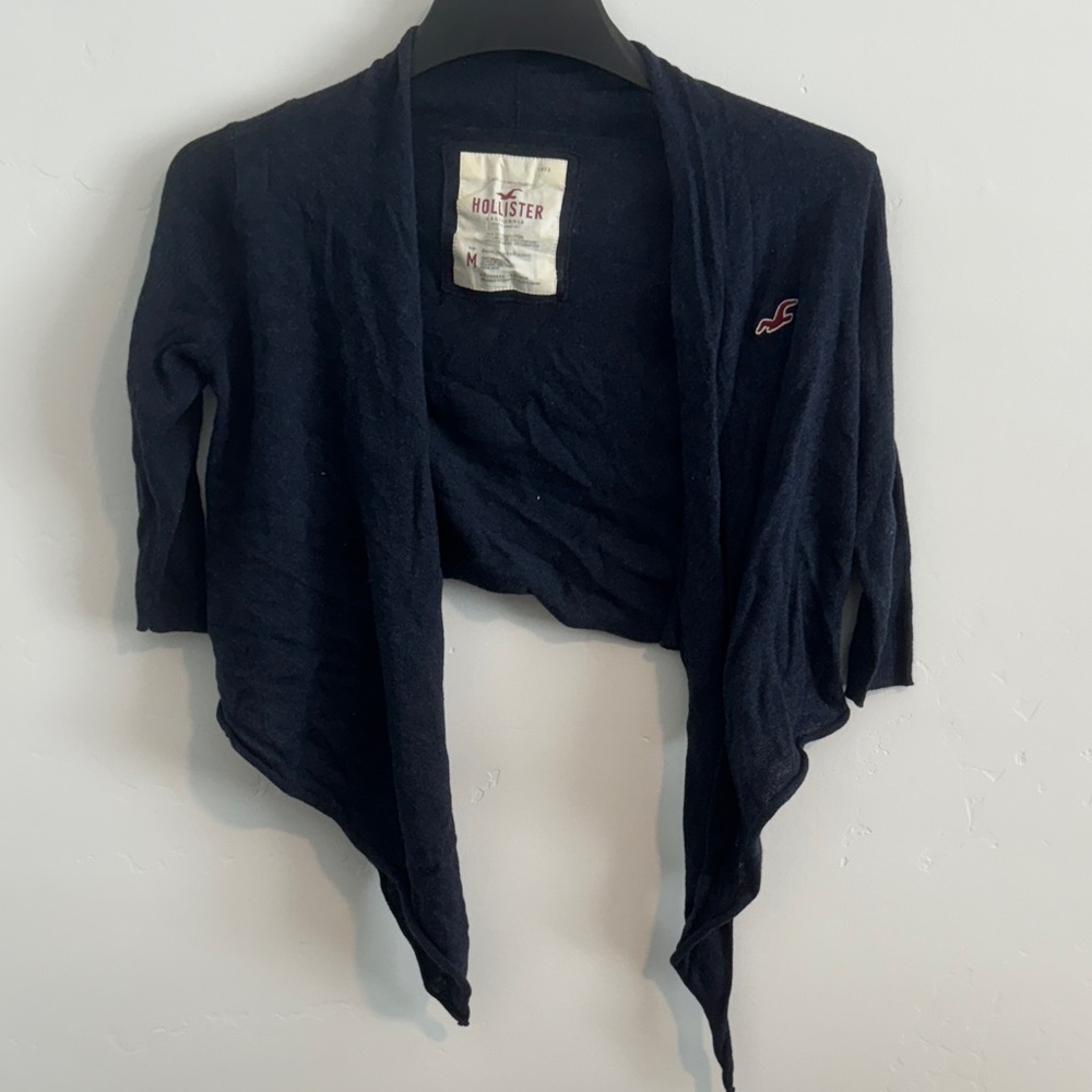 Vintage Hollister Dark Navy Draped Open-Front Cropped Cardigan